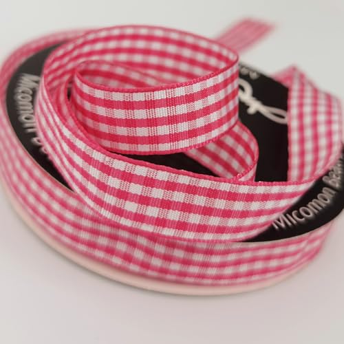 Pink and White Woven Edge Plaid Chekered Ribbon 100% Polyester Gingham Ribbon 25 Yards Each Roll for Easter Packing Decoration (72 Foot)