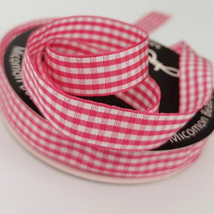 Pink and White Woven Edge Plaid Chekered Ribbon 100% Polyester Gingham Ribbon 25 Yards Each Roll for Easter Packing Decoration (72 Foot)