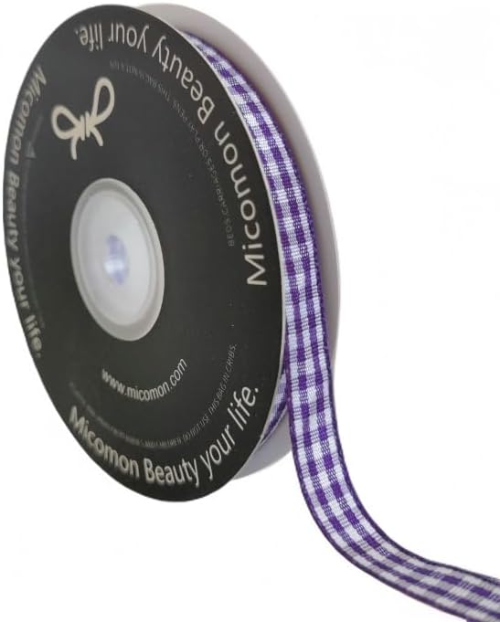 Micomon Dark Purple and White Woven Edge Plaid Ribbon 100% Polyester Gingham Ribbon 25 Yards Each Roll (3/8",Grape) - Crafty Corner