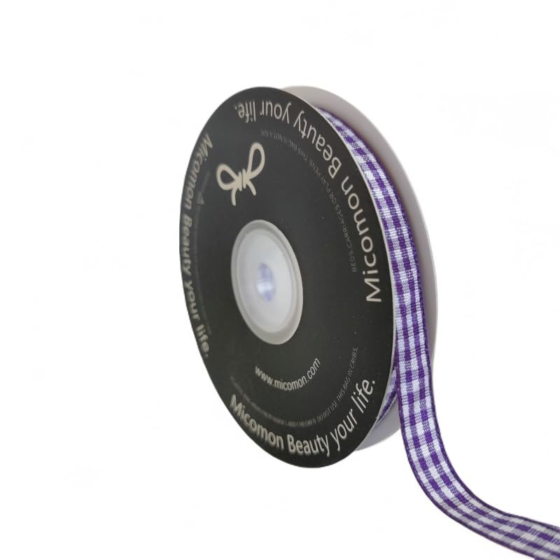 Dark Purple and White Woven Edge Plaid Ribbon 100% Polyester Gingham Ribbon 25 Yards Each Roll (75 Foot)