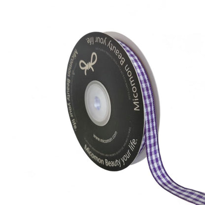 Dark Purple and White Woven Edge Plaid Ribbon 100% Polyester Gingham Ribbon 25 Yards Each Roll (75 Foot)