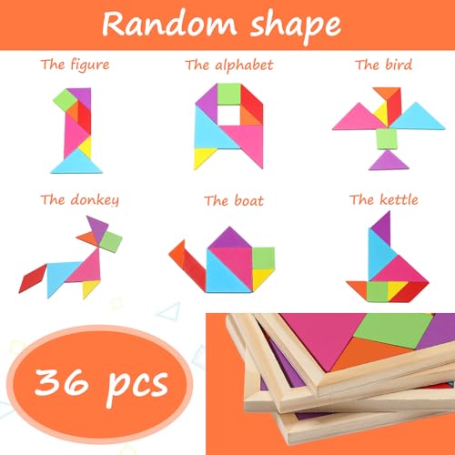 36 Pack Wooden Tangram Puzzles for Kids (36 Count)