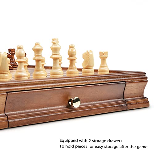 12.8" x 12.8" Magnetic Wooden Chess Set with 2 Built