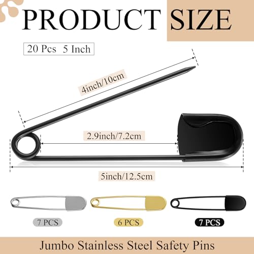 20 Pcs 5 Inch Large Safety Pins (20 Count)