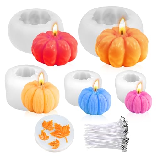 6 pcs Large Halloween Pumpkin Maple Leaf Silicone Candle Mold (6 Count)