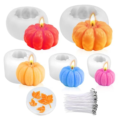6 pcs Large Halloween Pumpkin Maple Leaf Silicone Candle Mold (6 Count)