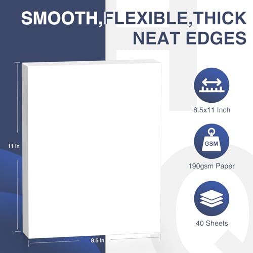 Cardstock 8.5 x 11 Inch 40 Sheets 190 gsm Heavyweight Card Stock Paper White Cardstock Printer Paper Perfect for Wedding Invitations (40 Count)
