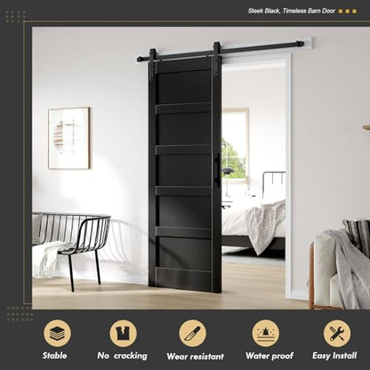 30x84 in Black Barn Door with 5.5FT Hardware Kit Included