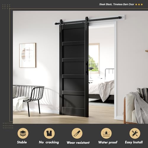 30x84 in Black Barn Door with 5.5FT Hardware Kit Included