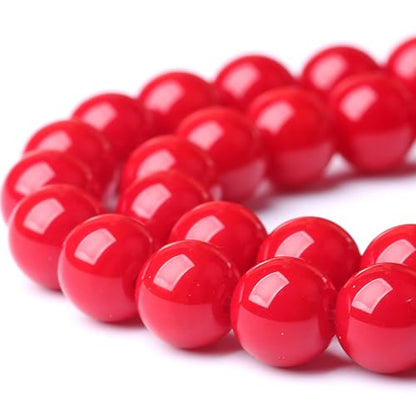 8MM Coral Red Glass Beads Natural Stone Crystal Energy Round Loose Beads for Jewelry Making Bracelet 45pcs 1 Strands 16"