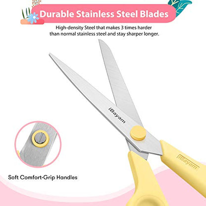 8.5" All Purpose Yellow Pink Teal Scissors for School Office Teacher (3 Count)