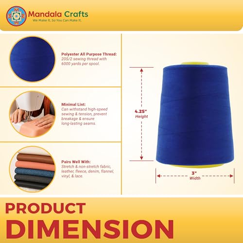 20S 2 Royal Blue Polyester 4 Pack of Serger Threads Cones (72000 Foot)