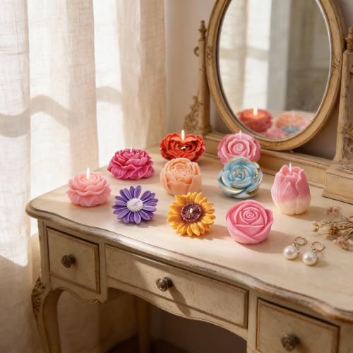 9 Pcs 3D Silicone Flower Molds for Candle Soap Making Cake Chocolate Making (9 Count)