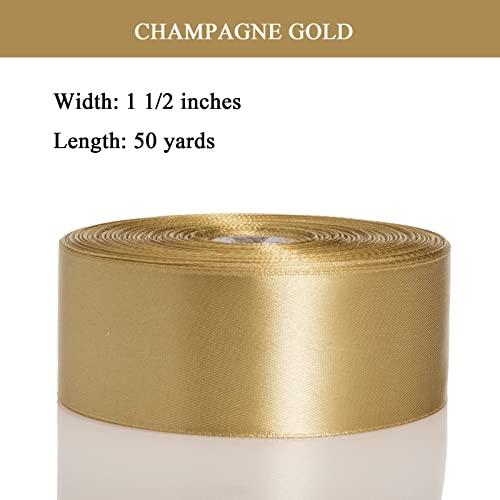 1 1 2 Inch Champaign Gold Solid Satin Ribbon for Gift Wrapping 50 Yds (150 Foot)