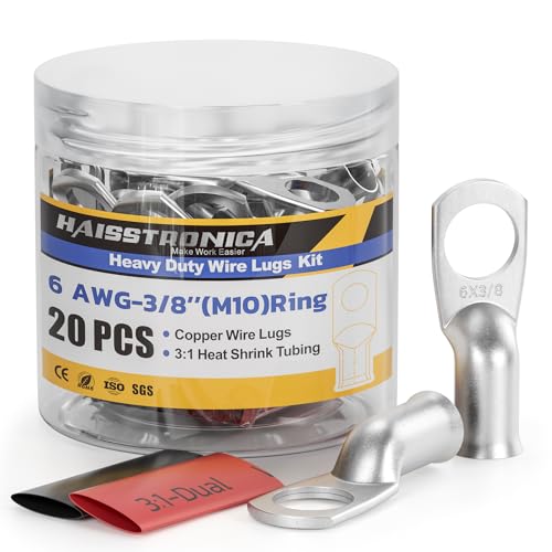 20PCS Battery Cable Lug & Heat Shrink Kit 6 AWG 3 (10 Count)