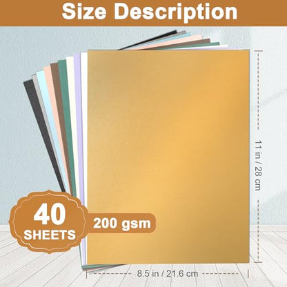 40 Sheets 10 Colors Shimmer Cardstock 8.5 x 11 Crafts Paper 75lb (40 Count)