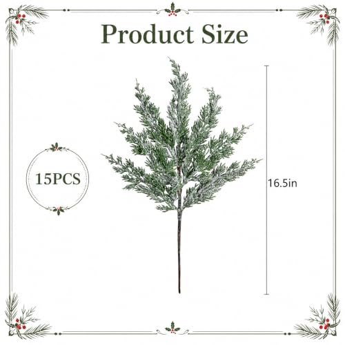 15 Packs 16.5 Inches Artificial Christmas Snow Pine Branches (15 Count)
