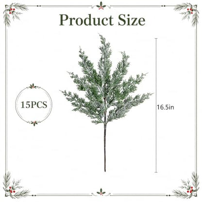 15 Packs 16.5 Inches Artificial Christmas Snow Pine Branches (15 Count)