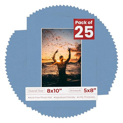 Pack of 25 Acid Free 8x10 Mats Bevel Cut for 5x8 Photos (25 Count)