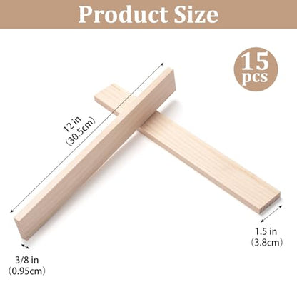 Wood Trim Wooden Strips Slats for Crafts (15 Count)