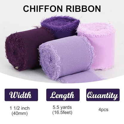 4 Rolls Drak Purple Set Chiffon Ribbon 1 1