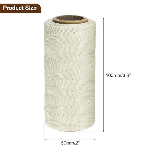 150D 0.8mm Flat Waxed Thread 284 Yards Polyester Leather Sewing Waxed String Hand Stitching Waxed Cord for Leather Stitching Sewing Bookbinding DIY Craft Creamy White