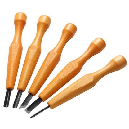 5 Pcs Linoleum Carving Tool Set Wood Handle Linocut (5 Count)