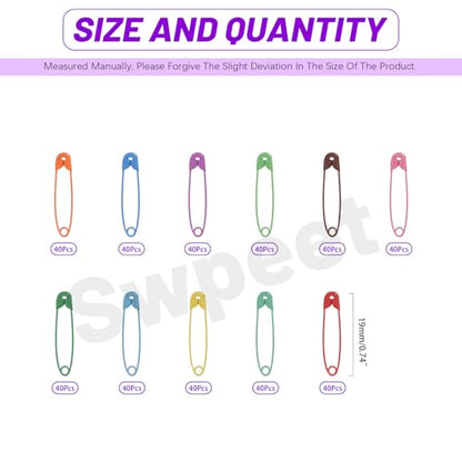 440Pcs 19mm 0.75 Inch Colorful Safety Pins Assortment Kit