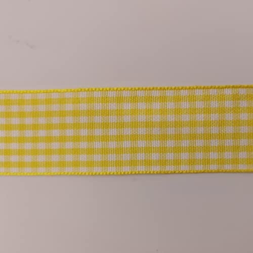 Yellow and White Gingham Ribbon Christmas Ribbon 25 Yards Each Roll 100% Polyester (75 Foot)