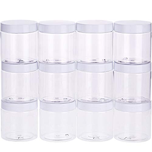 12 Pack 8 oz Plastic Container Jars with Lids Round (96 Count)