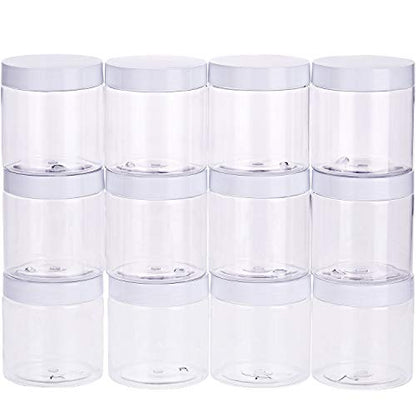 12 Pack 8 oz Plastic Container Jars with Lids Round (96 Count)