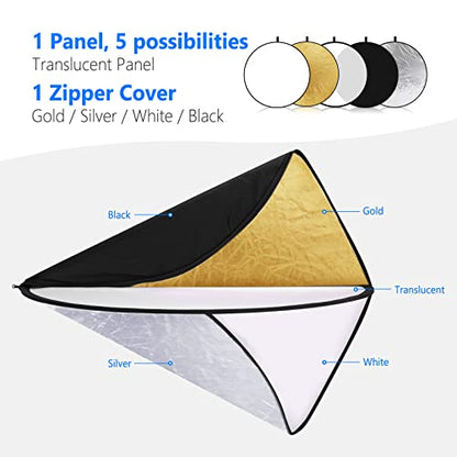 32 Inch 80 Centimeter Light Reflector Light Diffuser 5 in 1 Collapsible Multi Disc with Bag