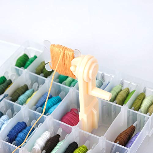 200 Pieces Plastic Floss Bobbins with Bobbin Winder for Cross Stitch Cotton Thread Craft DIY Sewing Storage