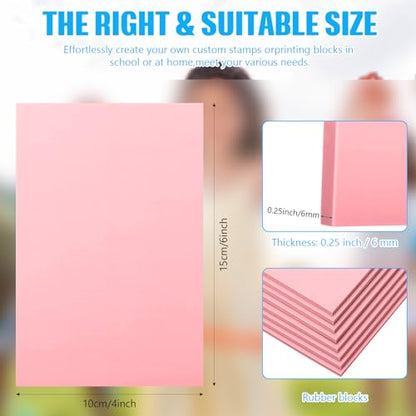 16 Pcs 4" x6“ Pink Rubber Art Soft Linoleum Carving Block (16 Count)