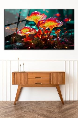 Fantastic Mushrooms Glass Wall Art Oil Painting for Living Room