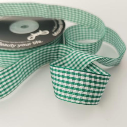 Green and White Woven Edge Plaid Ribbon 100% Polyester Gingham Ribbon 25 Yards Each Roll (75 Foot)