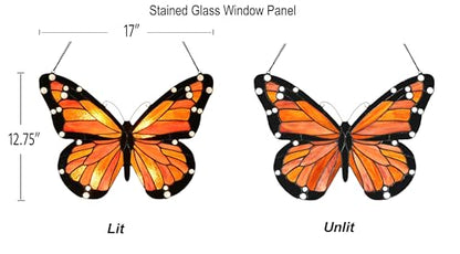 PA0007 Butterfly Stained Glass Window Panel 17" Wx12.75 H