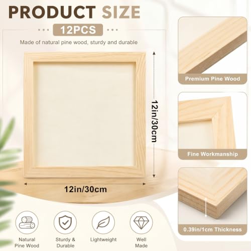 12 Pcs 12 x 12'' Pine Wood Panel Boards Unfinished Square Wood Panels Painting Panel Boards for Crafts Paint DIY Drawing Pouring Art Projects (12 Count)