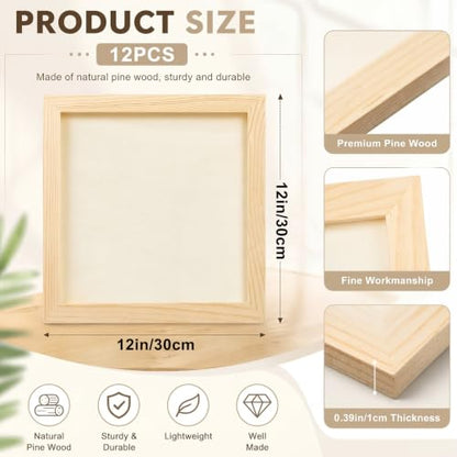 12 Pcs 12 x 12'' Pine Wood Panel Boards Unfinished Square Wood Panels Painting Panel Boards for Crafts Paint DIY Drawing Pouring Art Projects (12 Count)