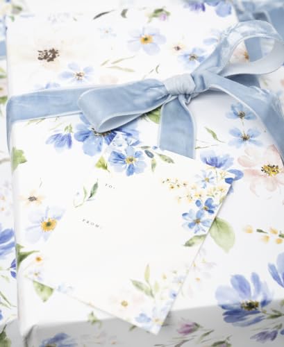 Bue Floral Wrapping Paper and Ribbon Set with Tags