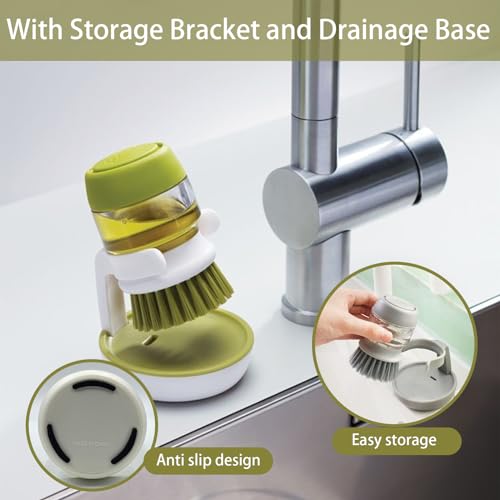Soap Dispenser Dish Brush Palm Brush Scrub Brush Equipped with Storage Bracket and Drainage Base