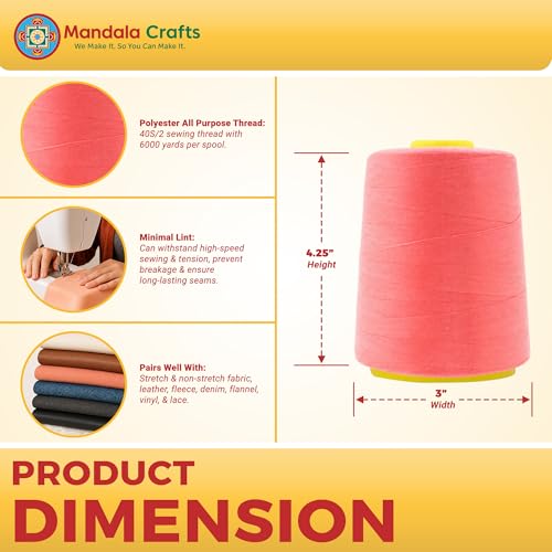 40S 2 Coral Polyester 4 Pack of Serger Threads Cones (72000 Foot)