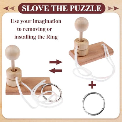 10 PCS Wooden Rope Puzzle Set Brain Teasers Puzzles Mind Toys for Adults Boys Girls Wooden Threading Rope Loop Toy Mind Toys Educational Toy (10 Count)