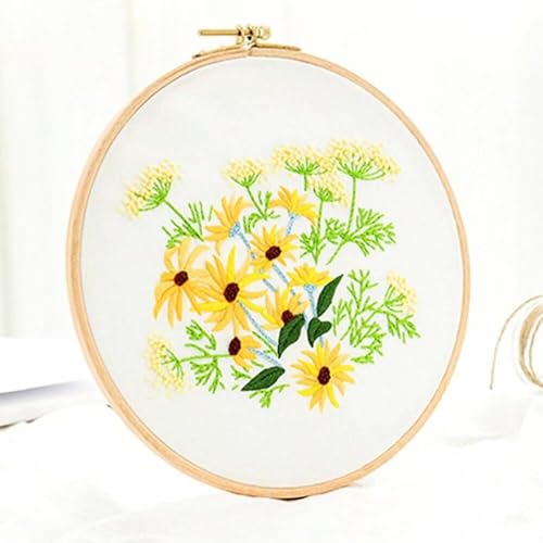 Embroidery Starter Kit 1Pack with Stamped Flowers Pattern with Cotton Fabric Hoops Color Threads and Tools for DIY Art Crafts Sewing Crafts for Adults
