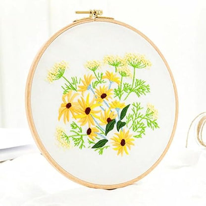 Embroidery Starter Kit 1Pack with Stamped Flowers Pattern with Cotton Fabric Hoops Color Threads and Tools for DIY Art Crafts Sewing Crafts for Adults
