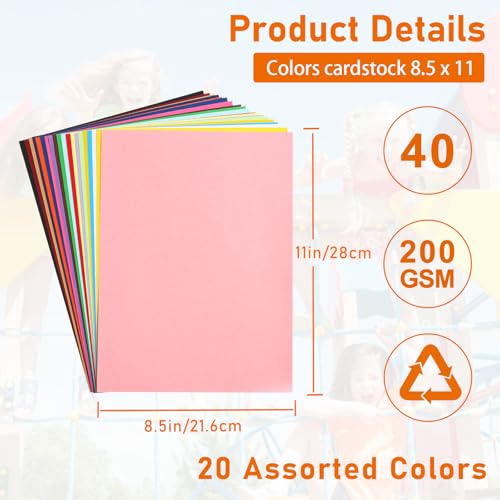 40 Sheets 20 Assorted Colors Cardstock 8.5 x 11 Craft Paper 75lb (40 Count)