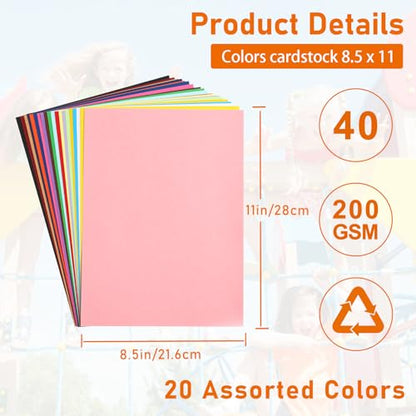 40 Sheets 20 Assorted Colors Cardstock 8.5 x 11 Craft Paper 75lb (40 Count)