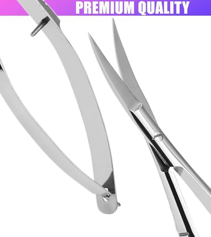 Cross Edge Curved Spring Scissors 5 Inch Stainless Steel Precision Eyebrow & Eyelash Shaping & Trimming Scissor