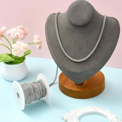 16.4 Feet(5m) 304 Stainless Steel Cross Chain Unfinished Cable Chains Link with Spool Roll Stainless Steel Chain Bulk for Jewelry Making - 3.2mm