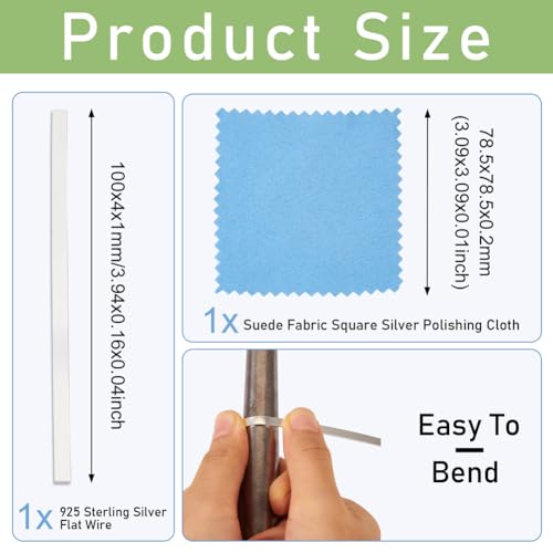 1pc 4mm Sterling Silver Rectangle Flat Wire 0.3 Feet Bezel Wire Dead Soft Metal Wire with 1pc Cleaning Cloth for Stone Cabochon Rings Bangles Jewelry Making Stamping